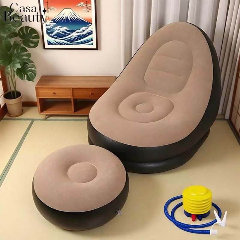 Conjunto Poltrona e Puff Inflável Ultra Lounge Portátil Descanso Preguiçoso Sofá Poltrona CASA BEAUTY