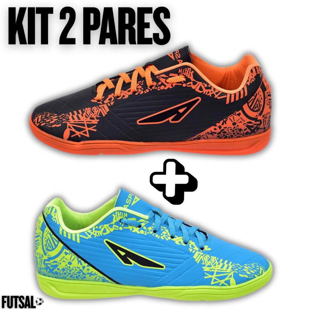 Kit 2 Pares Chuteira Futsal Tênis Salão Quadra Bico Reforçado Solado Antiderrapante Masculino Leve