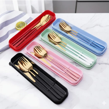 Jogo Talheres 3 Peças Colher Garfo Faca Inox Premium 304 Estojo Viagem Mesa Kit Jantar Elegante ref: SH-XXX