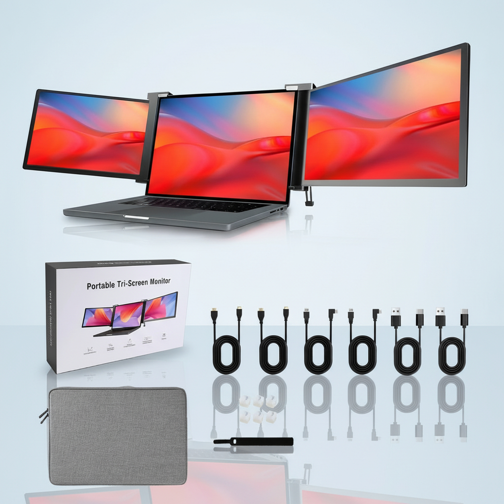 Monitor Triplo Portátil para Notebook 16:9 1080p IPS – Extensor de Tela Leve e Compacto