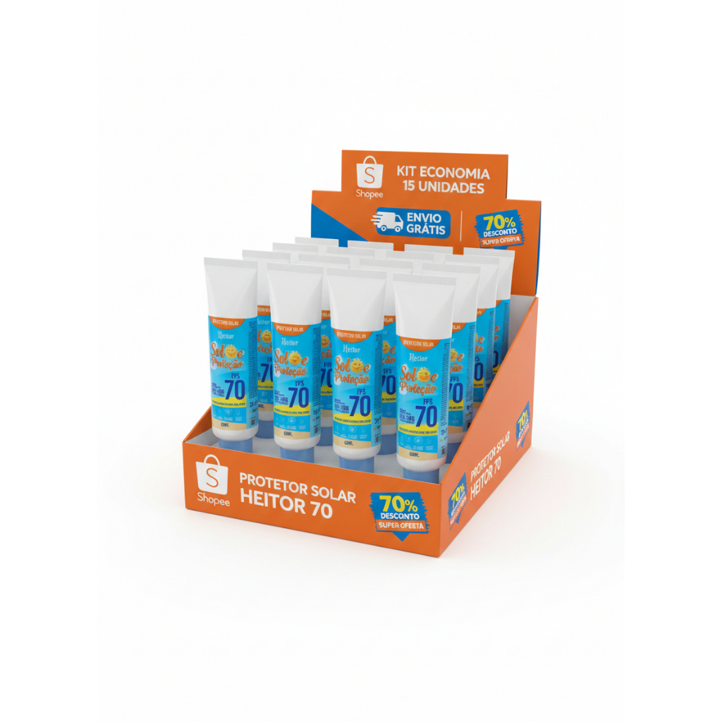KIT 15 Protetor Solar Facial e Corporal FPS 70 Alta proteção 60ml