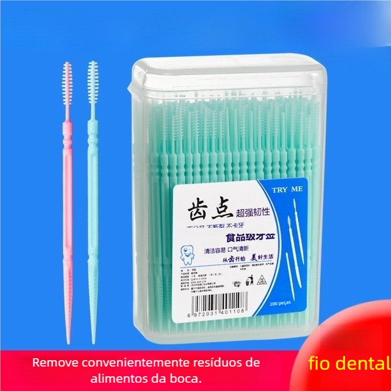 200Pcs Escova Interdental Oral Care Toothpick Floss Limpeza Dentária Higiene Descartável Com Cabeça Dupla