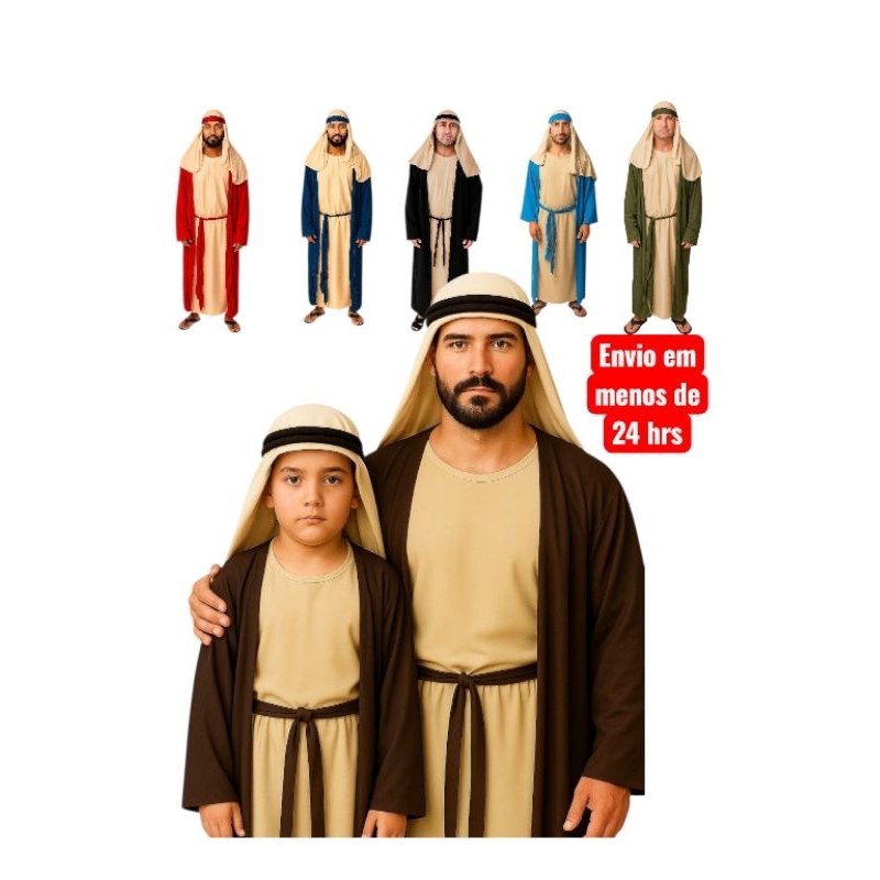 Fantasia bíblica adulto ou infantil, veste arábica, túnica biblica, fantasia de JOSÉ vestes hebraicas.