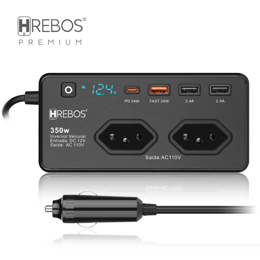 Inversor Conversor 350w 12v Para 110v Tomada + Usb Turbo E USB C Inversor Veicular de energia - MultiCar HREBOS IF-378