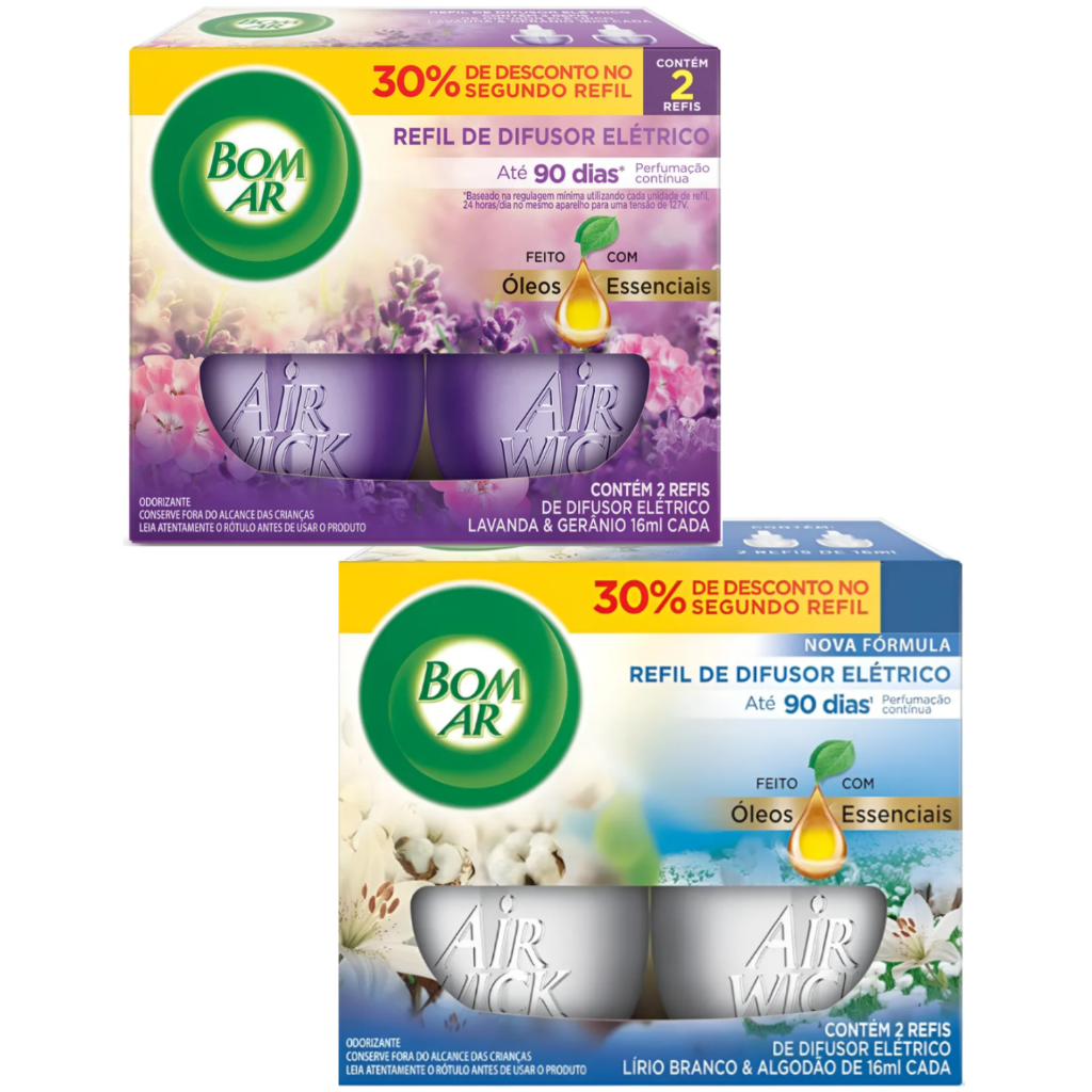 Aparelho e/ou Refil Bom Ar Difusor Elétrico Lavanda, Algodão, Framboesa - Cheirinho de casa, Perfume