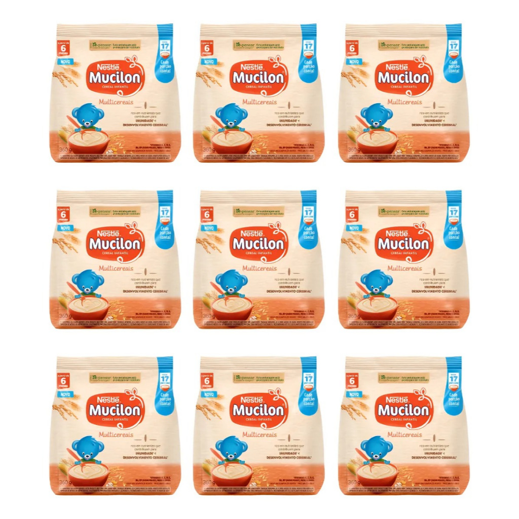 Mucilon 360g Kit com 9 Unidades – Cereal Infantil Nestlé, Nutritivo, Crescimento Saudável