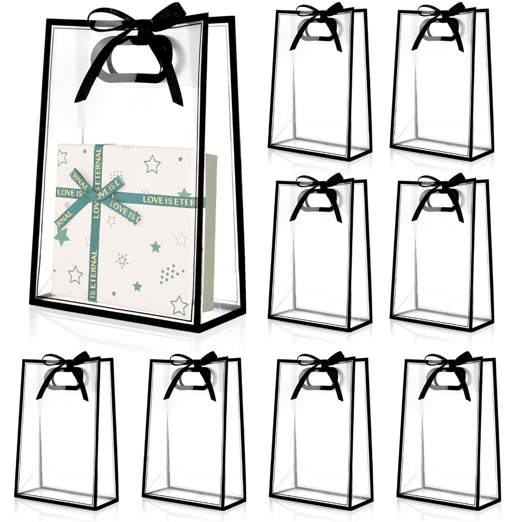 15 sacola transparente com alça grande reutilizáveis PP para Natal casamento festa aniversário