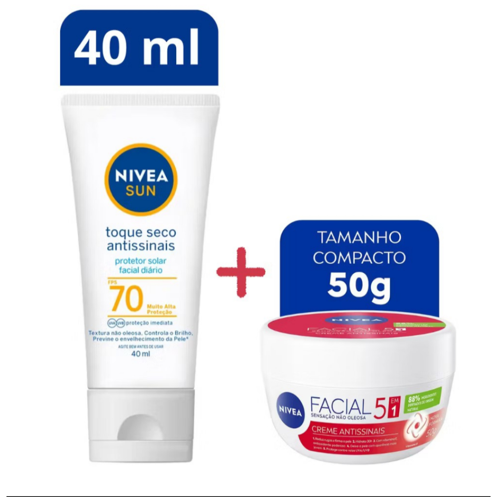 NIVEA - Kit Protetor Solar Facial Toque Seco FPS 70 + Creme Hidratante Facial Antissinais BBB26 50g