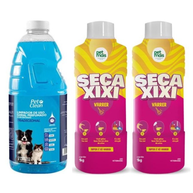 Kit C/2 Seca Xixi Vômito 1kg + Desinfetante Neutralizador de Odor 2L Tradicional Pet Limpeza Total para Ambientes