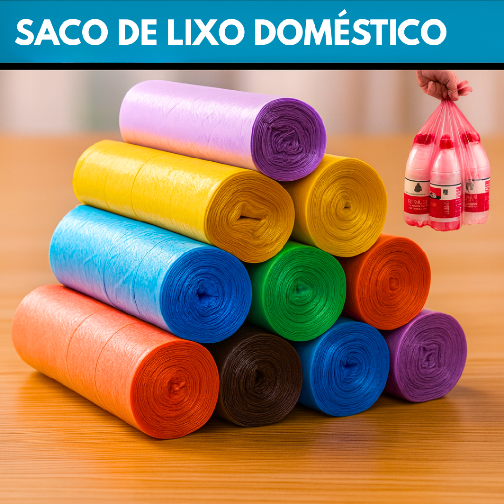 Kit 100 Saco de Lixo Resistente Domestico Cozinha Banheiro Pia Colorido Preto Roxo Azul Pequeno