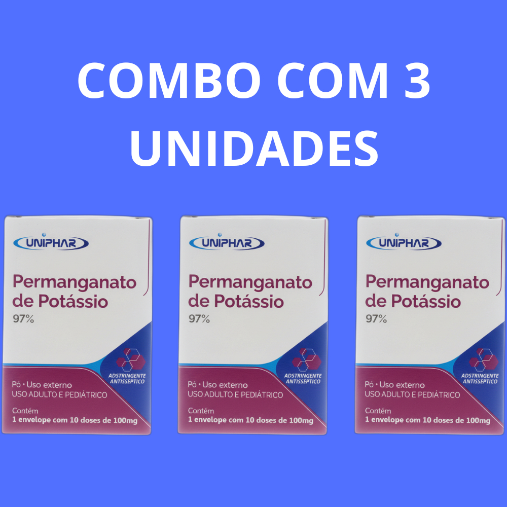 kit 3 Permanganato De Potássio Em Pó 97% 10 Doses Uniphar 100mg