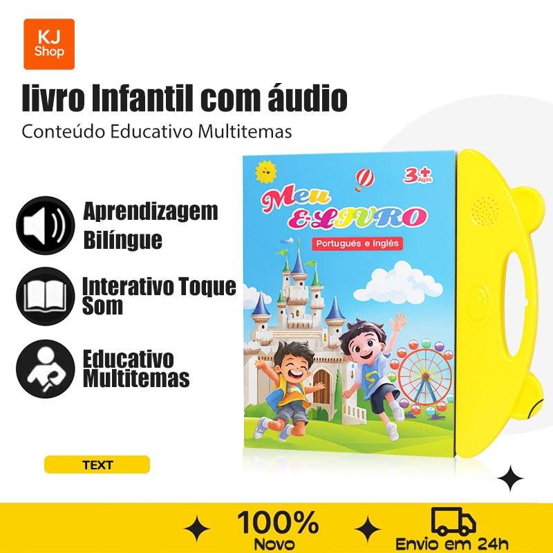 Livro Infantil Bilíngue Português Inglês Livro Interativo com Som Toque Inteligente Educativo Aprendizagem Crianças