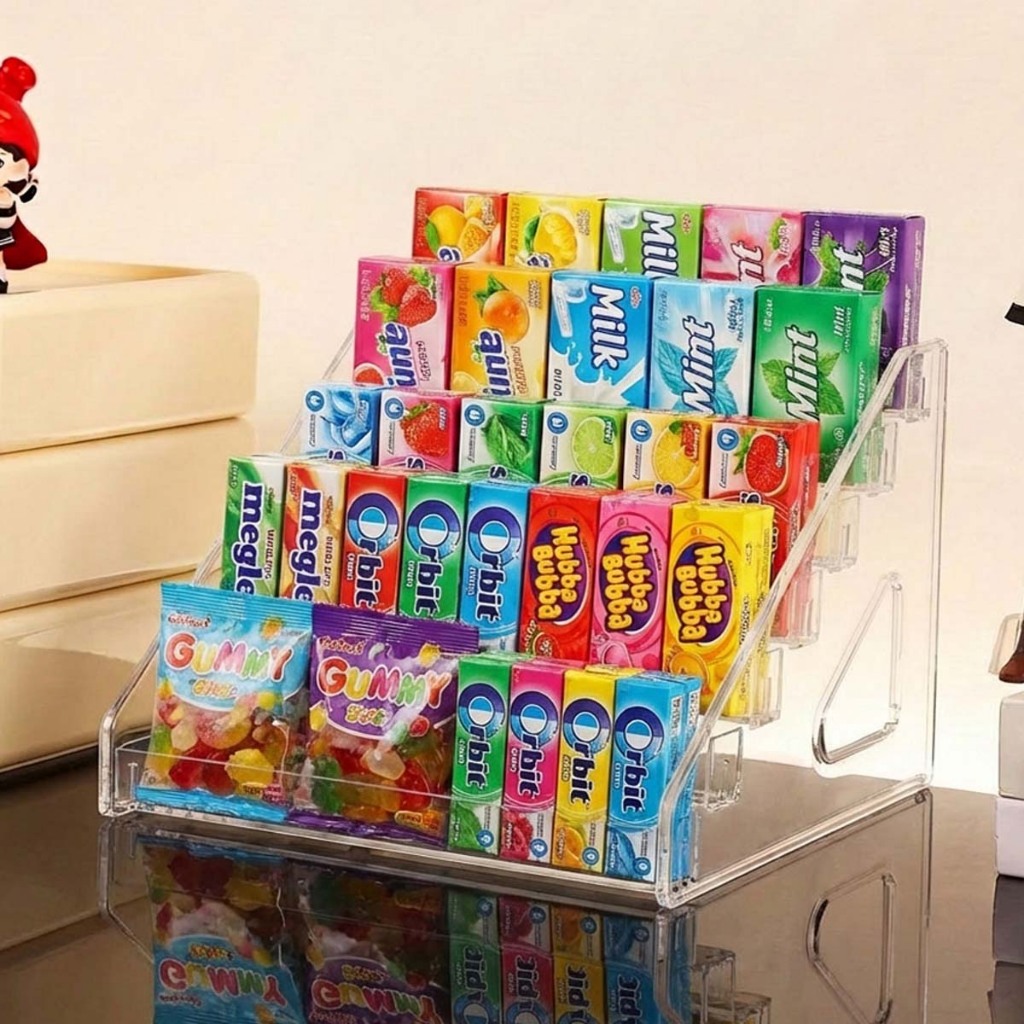 expositor acrílico para doces 5 camadas transparente para mesa chocolates chicletes perfumes