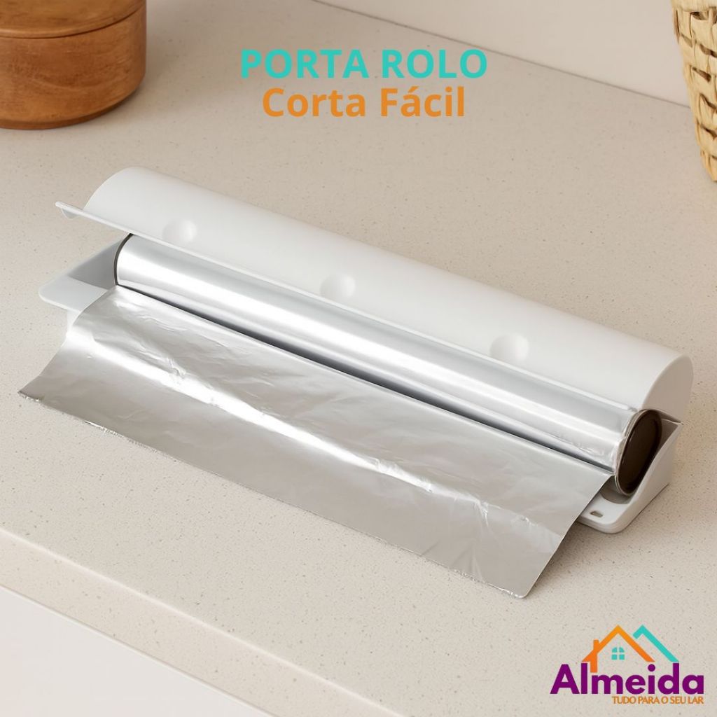Porta Rolo Corta Fácil Para Papel Alumínio Com Serrinha Embutida 34cm