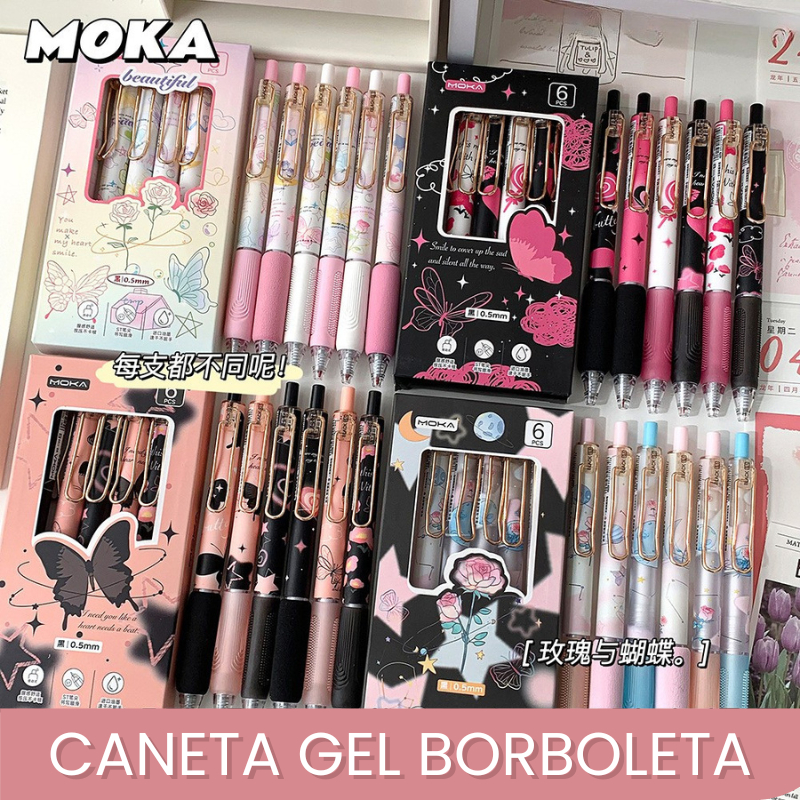 6Pcs/Box Minimalista Caneta Gel Borboleta 0,5mm De Alta Qualidade De Secagem Rápida Escrita Suave