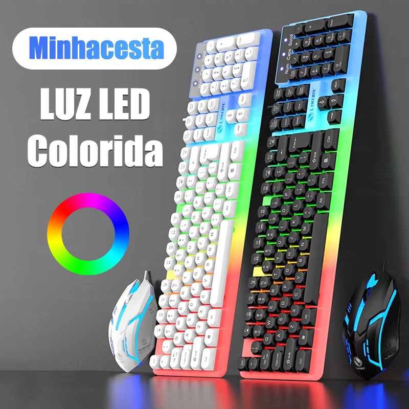 Kit Teclado E Mouse De Gamer Semi Mecânico Iluminação RGB Com Fio USB Jogos Pc PC Notebook H8