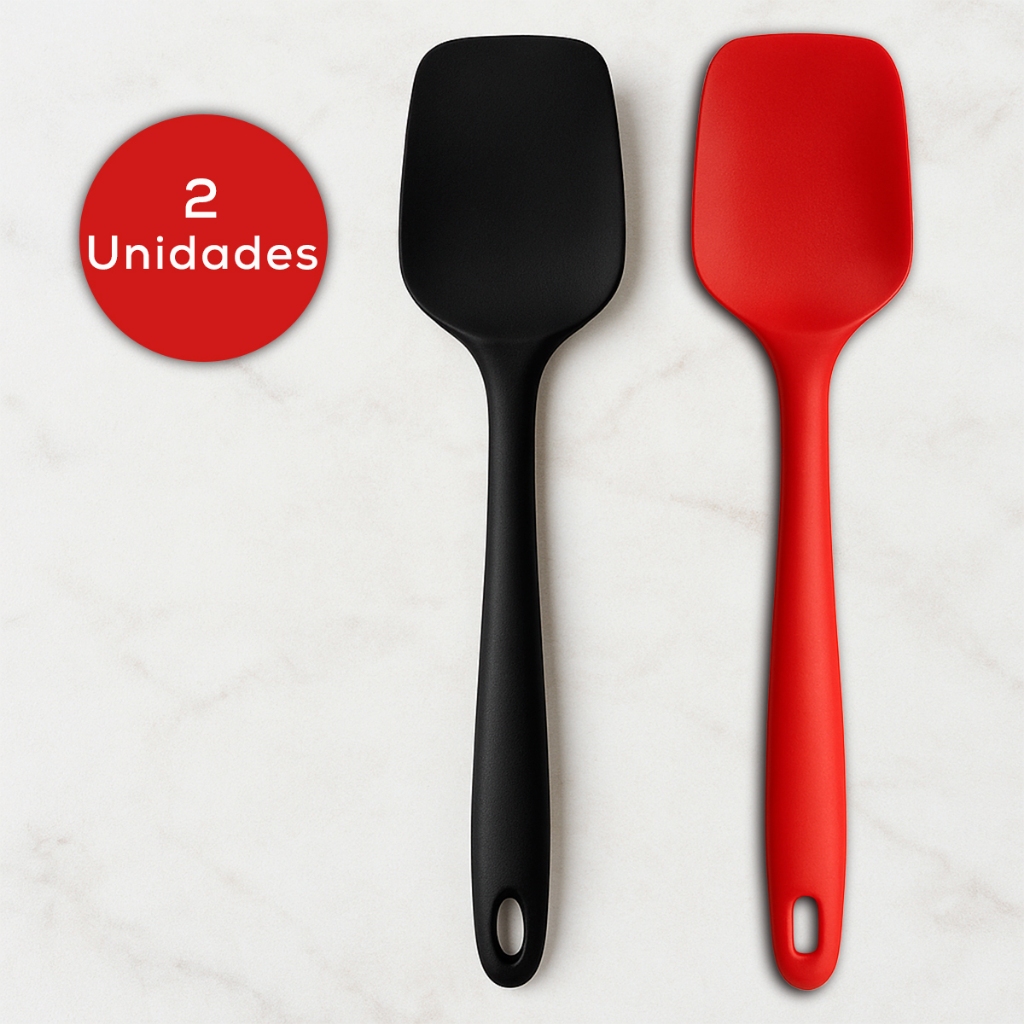 Kit 2 Espátula Silicone Dura Colher para Bolo De Cozinha Resistente Multiuso 27cm Decorativa