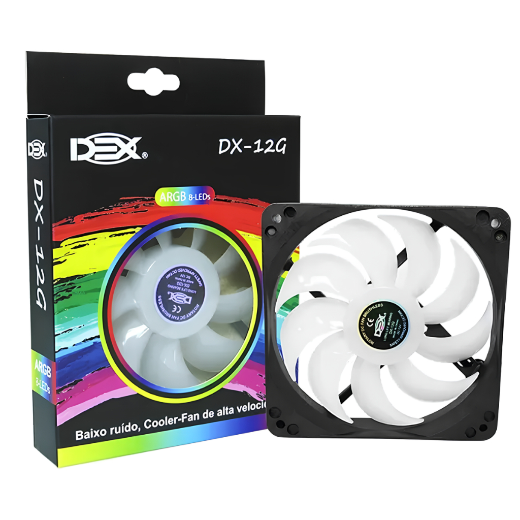Cooler Fan 120mm 12cm 8 Led Rgb Colorido Gabinete Pc Cpu Silencioso Dex