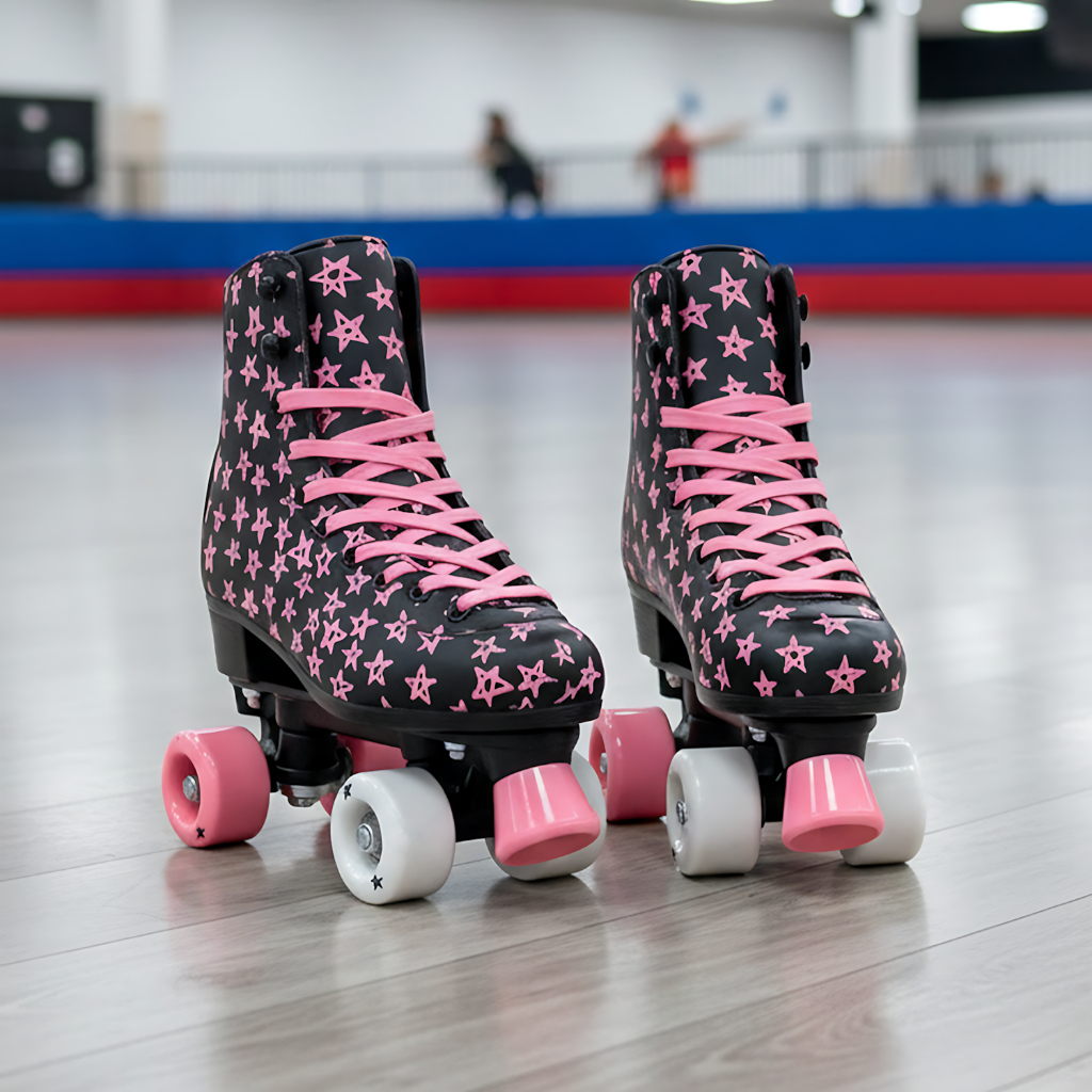 Patins Roller Preto Estampa Estrela Retrô 4 Rodas Com Freio Dianteiro Suporta 60 Kgs

 Dm Toys