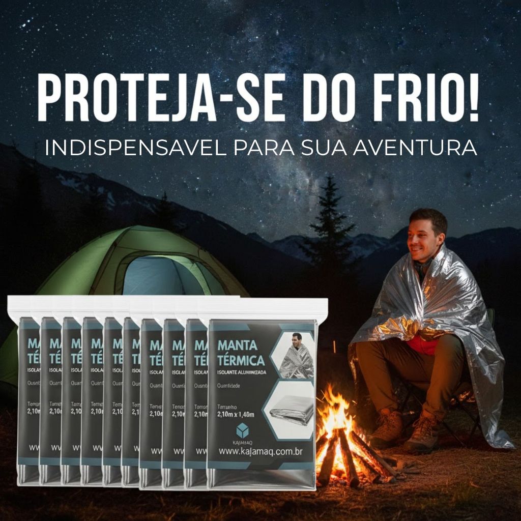 Kit Cobertor Manta Térmica Aluminizado Isolante Emergência Resgate Acampamento Camping Hipotermia