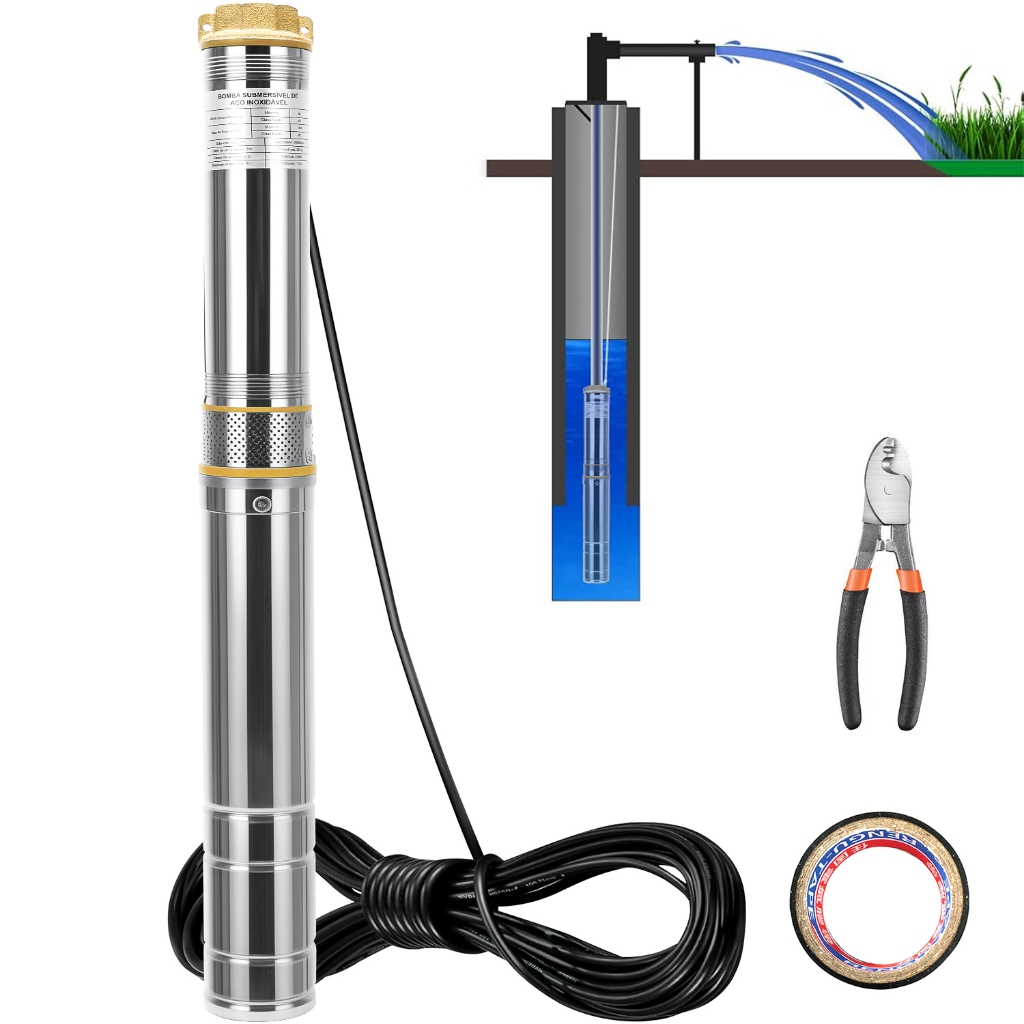 1/2hp Bomba Submersa Caneta Palito 100l/min 70mm Prateado Prateado 127V-220V