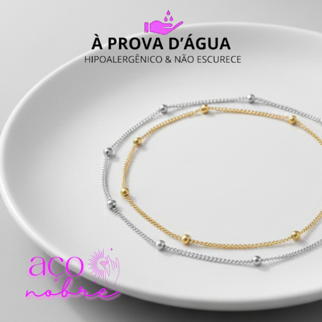 Pulseira Esferas Aço Inoxidável ou Tornozeleiras Bolinhas À Prova D'Água Pulseira Delicadas Circulos