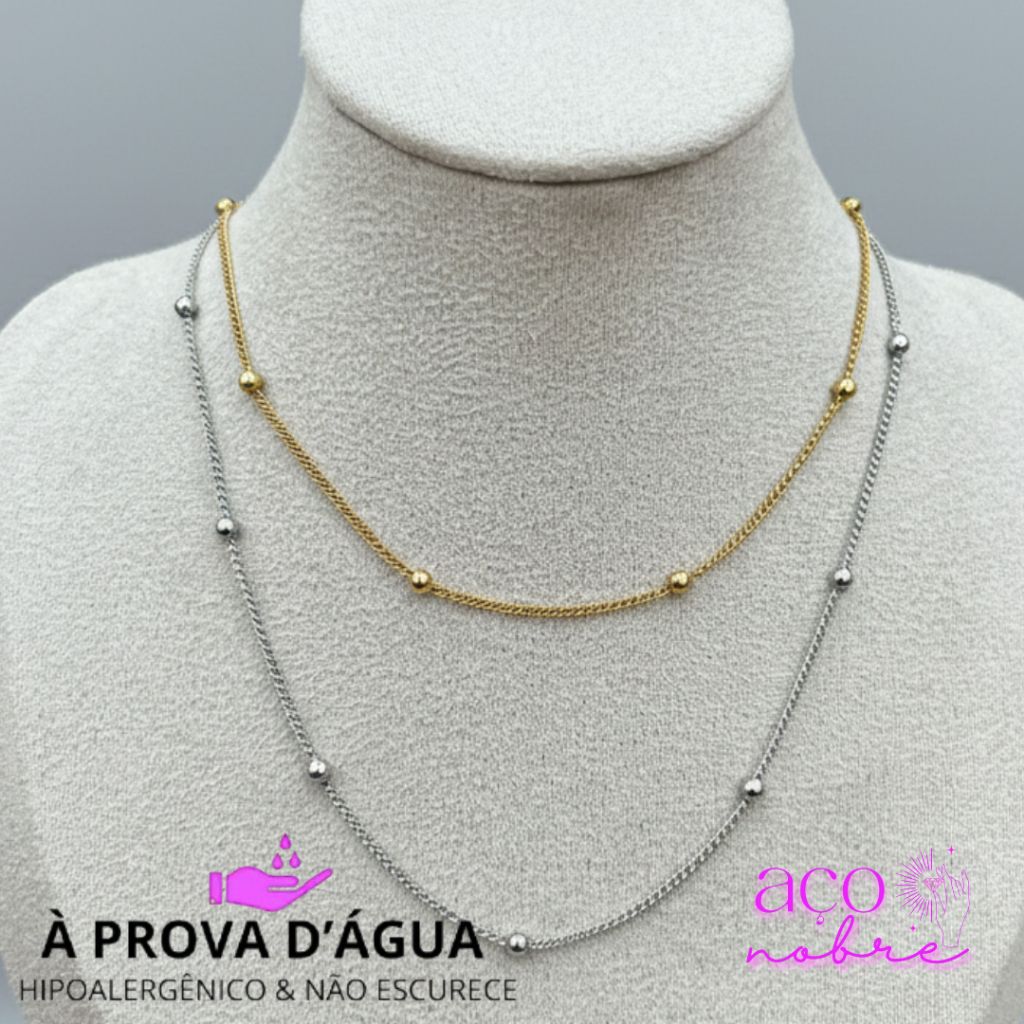 Choker Esferas Aço Inox À Prova D'Água Colar Bolinhas longo Esferas Hipoalergênicas