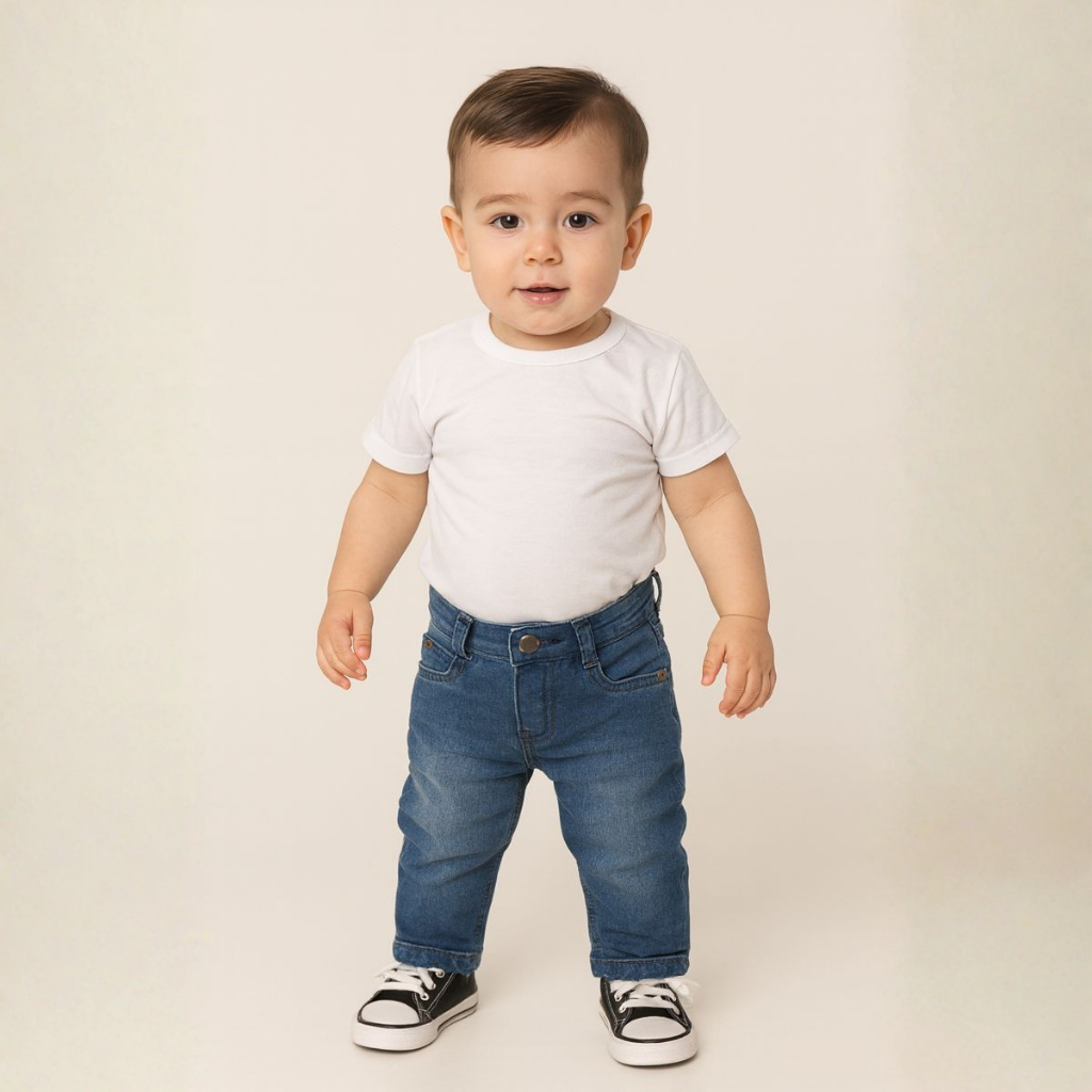 Calça Jeans Bebê Menino 1–3 Anos com Lycra e Regulador Interno – Vários Modelos, Confortável