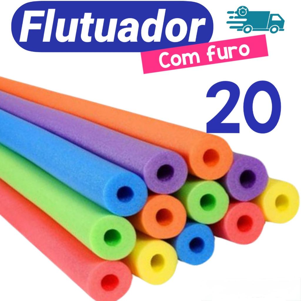 20 Unidades Macarrão Espaguete Flutuador Boias Espuma Com Furo Para Piscina E Praia - Cores Sortidas