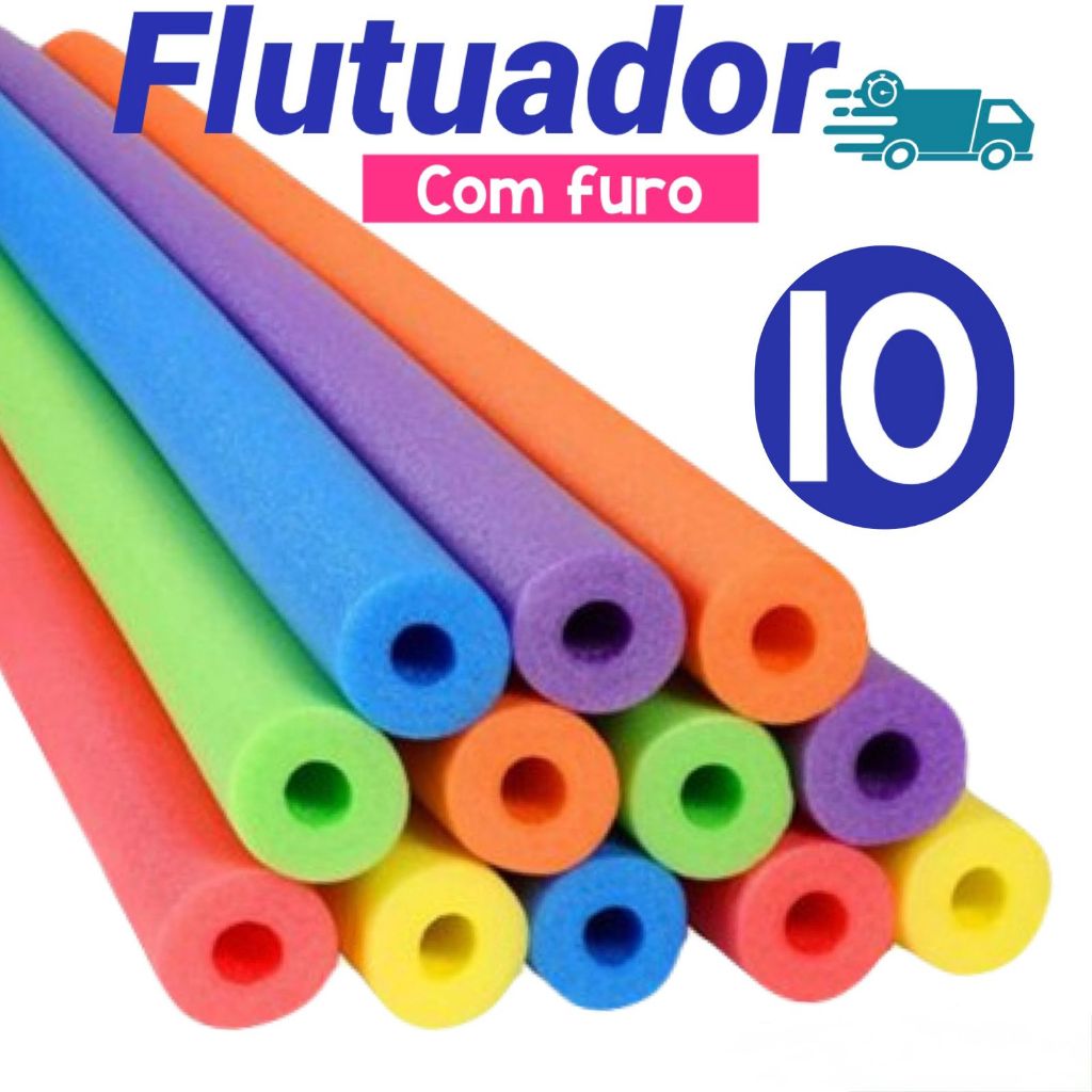10 Unidades Macarrão Espaguete Flutuador Boias Espuma Com Furo Para Piscina e Praia - Cores Sortidas