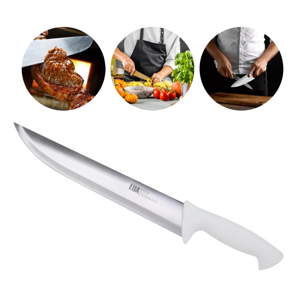 Faca Grande 38cm P/ Açougue Churrasco Cozinha Aço Inoxidavel