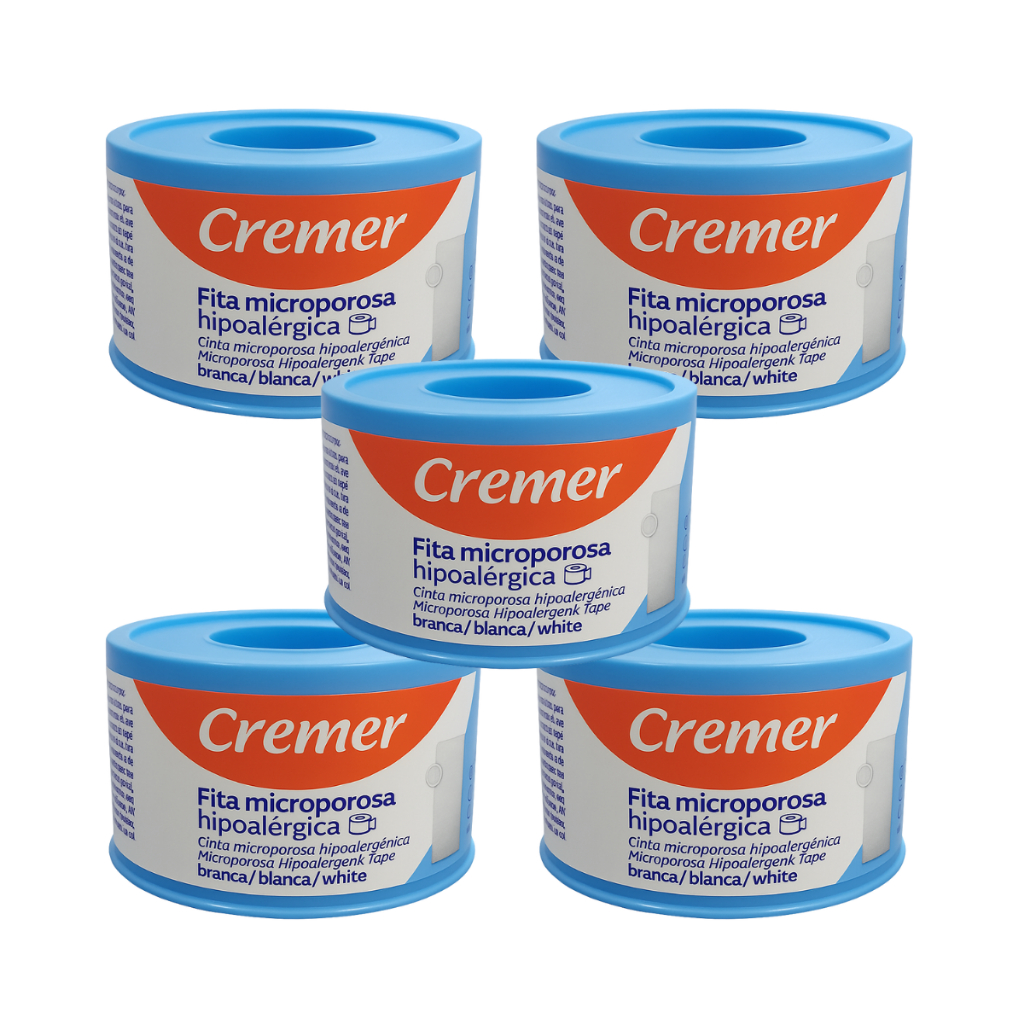 Kit 5 Fitas Micropore Branco 2,5cm x 10m Cremer Hipoalergênica Respirável Alta fixação