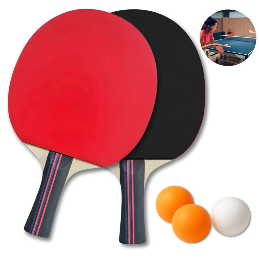 Kit Ping Pong c/ 2 Raquetes e 3 Bolinhas Tênis Mesa