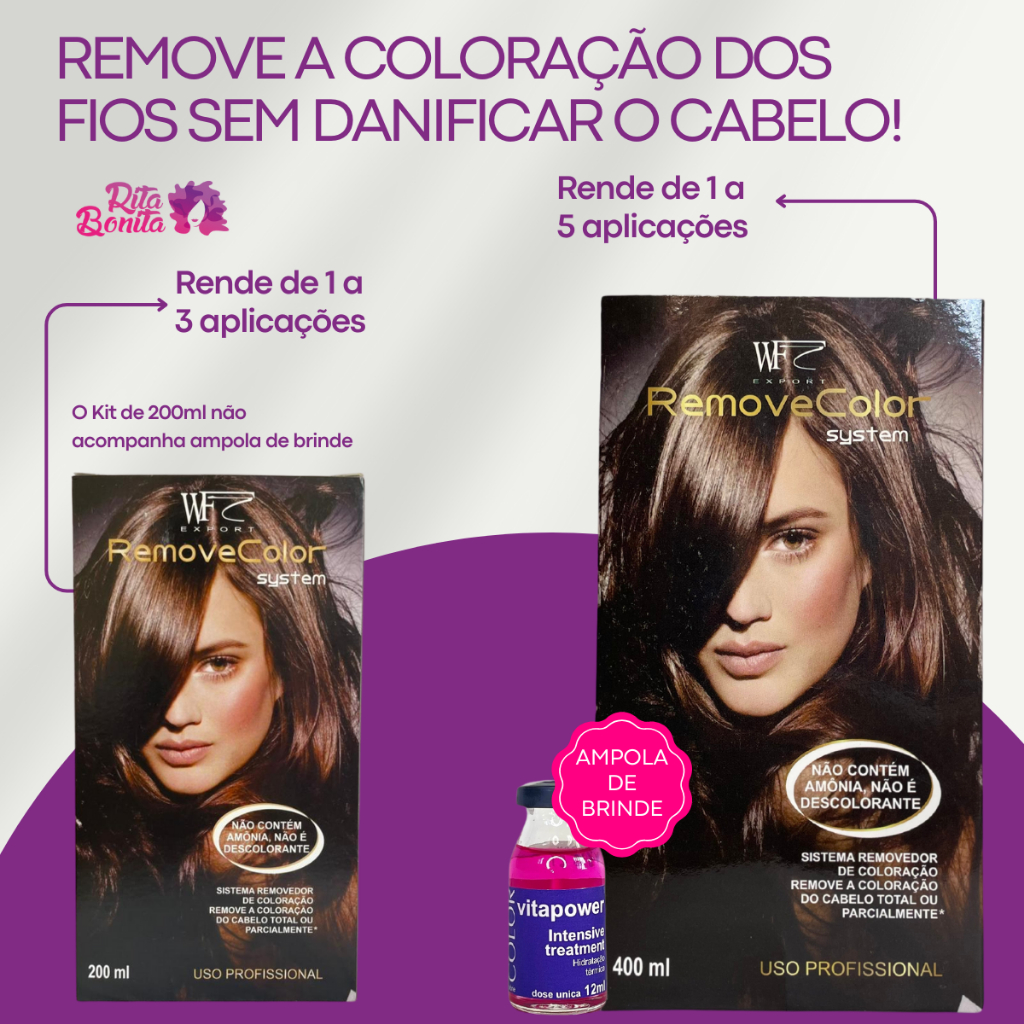 Kit Removedor De Coloração Para Cabelos Coloridos, Com Tinta, Coloração, Luzes e Mechas WF