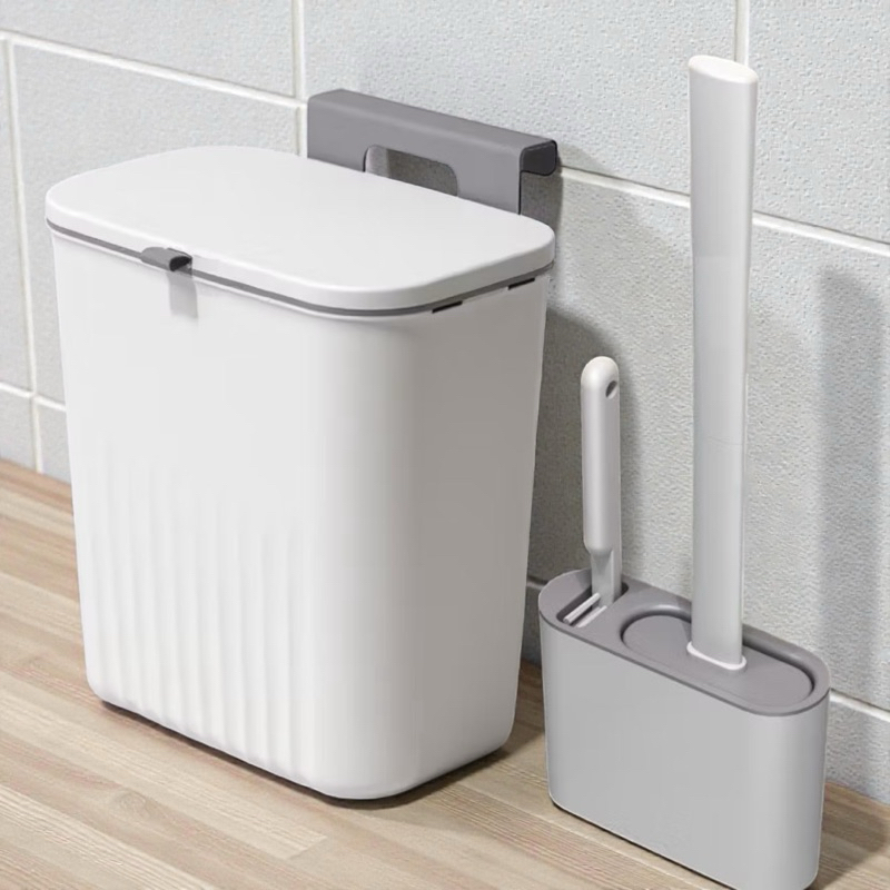 kit banheiro lixeira suspensa+Escova de Silicone p/Vaso Sanitário 2em1 Base de Banheiro Privada-acessorios para banheiro