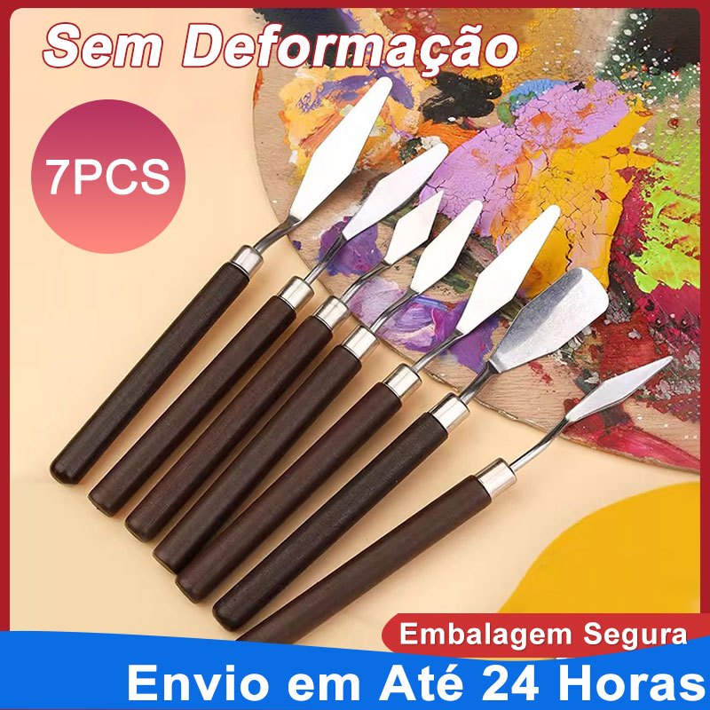 Set of 7 stainless steel oil painting knives, spatulas for artists and drawing tools