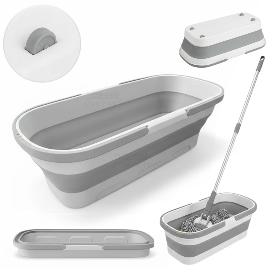 Balde Multiuso Dobrável Retrátil  Retangular Silicone Com Rodinhas
