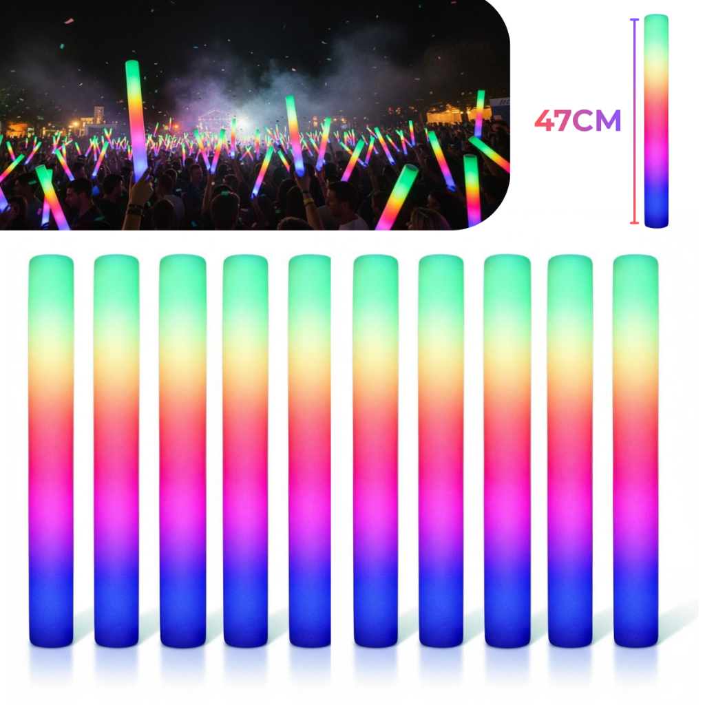 Kit 10/15/20 Bastão De Led Plástico/Espuma Neon Festas Rave Casamento