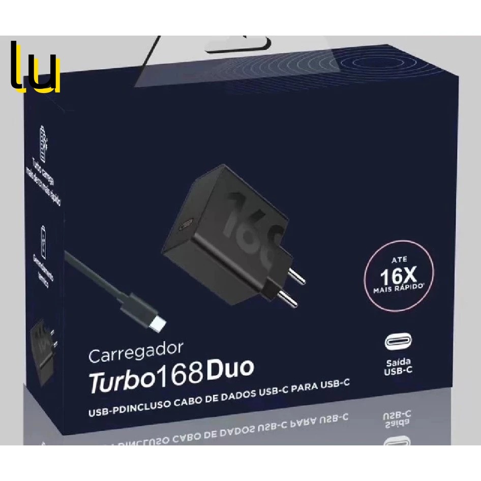 Carregador Turbo 168W Tipo-C+TipoC Rápido Compatível comTodos Celulares Type-C Seguro type c celular