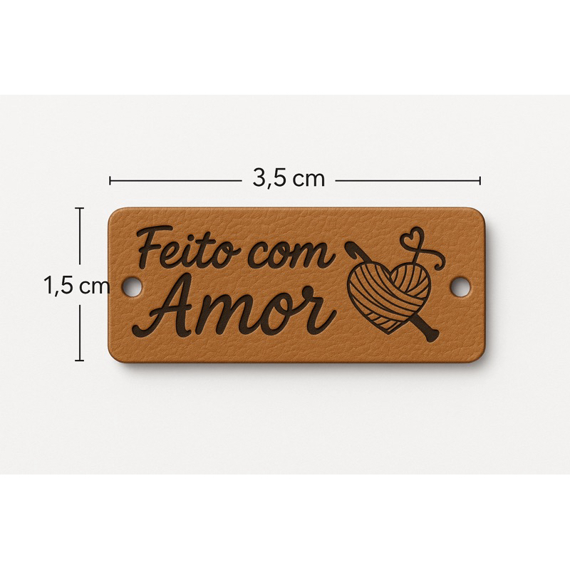Kit 05,10,20,25, 50 e 100 Etiquetas De Couro Sintético Para Crochê E Artesanato”Personalizadas Com a FraseFeito com amor
