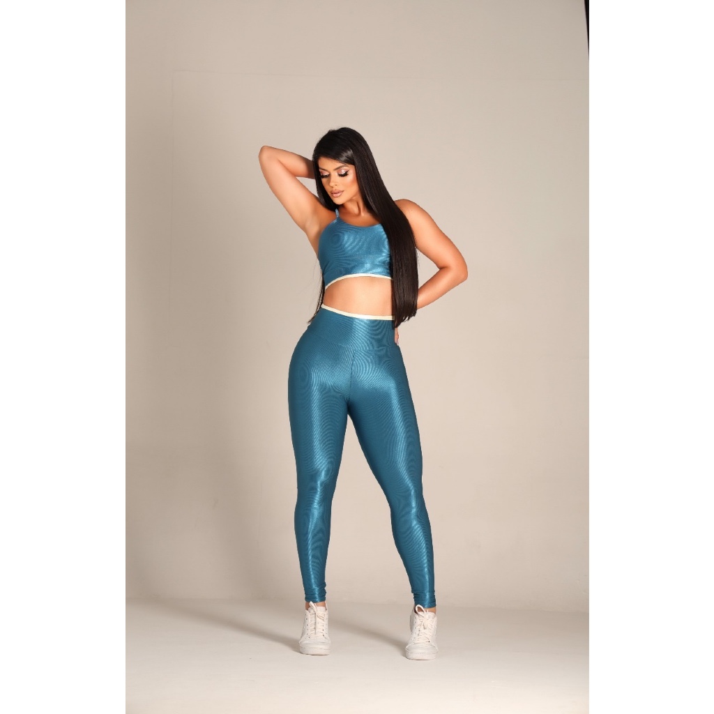 Conjunto de Calça Legging e Top Reto Feminino Fitness Para Academia