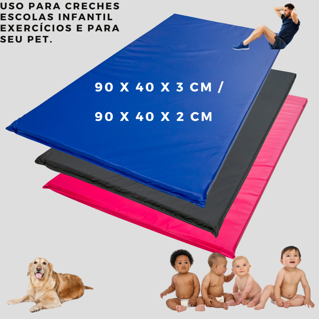 Colchonete Exercícios Impermeável 90x40 (2cm/3cm) | Treino, Alongamento, creches, escolas, Academia