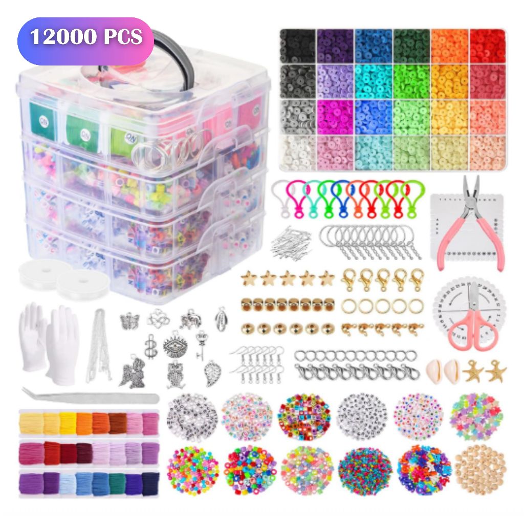 Kit de miçangas completo acessórios, fios, pingentes e ferramentas para fazer pulseiras e colares