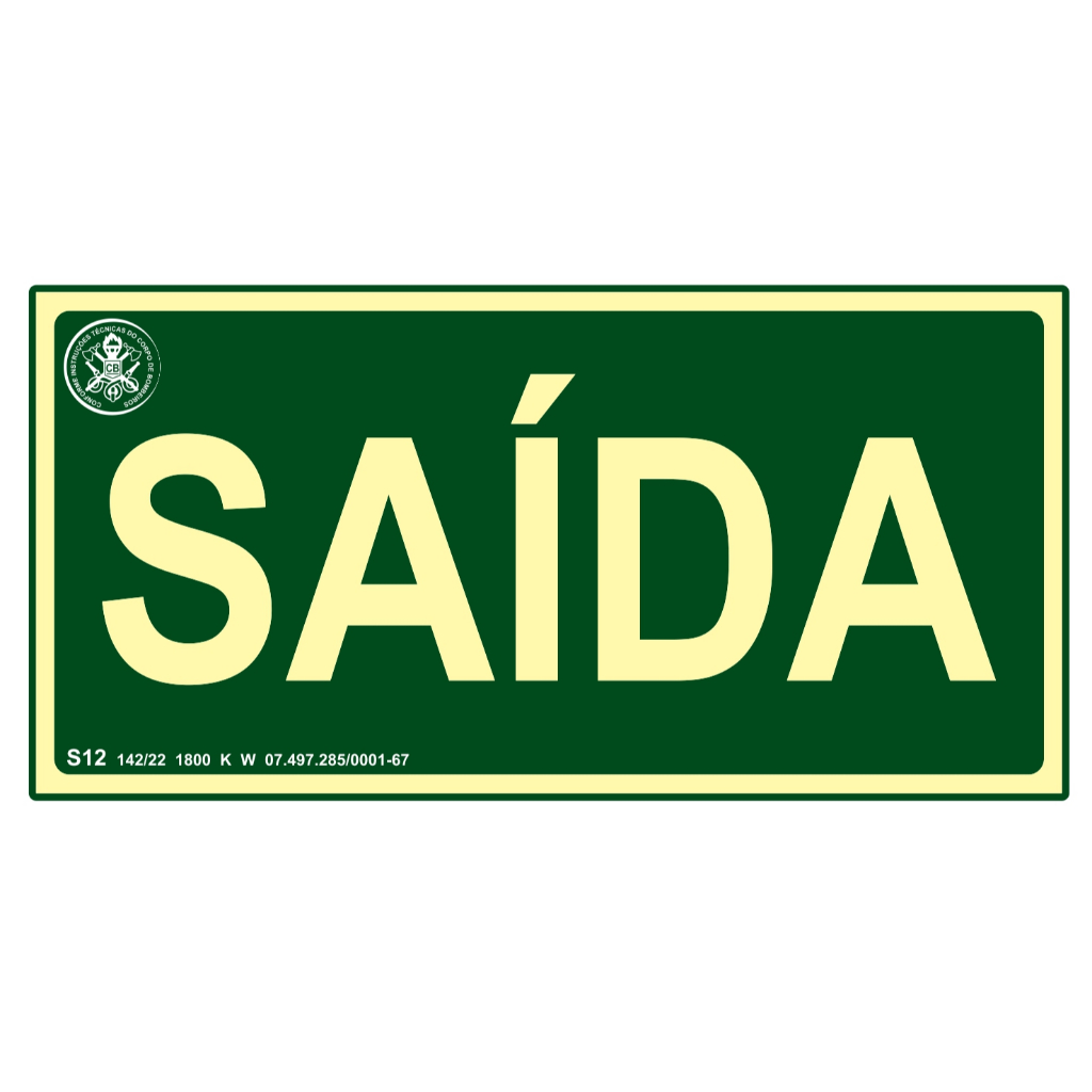 Placa de Sinalização Fotoluminescente Saída S12/ Saída de Emergência S22