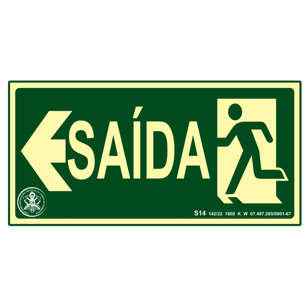 Placa de Sinalização Fotoluminescente Saída Direita S13 - Saída Esquerda S14