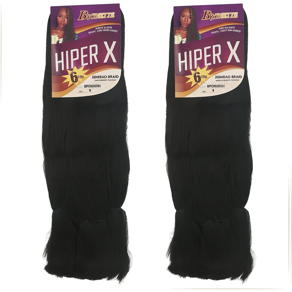 2 Pacotes Cabelo Jumbo Super Hiper X Tranças 400gr + Cor Preto #1