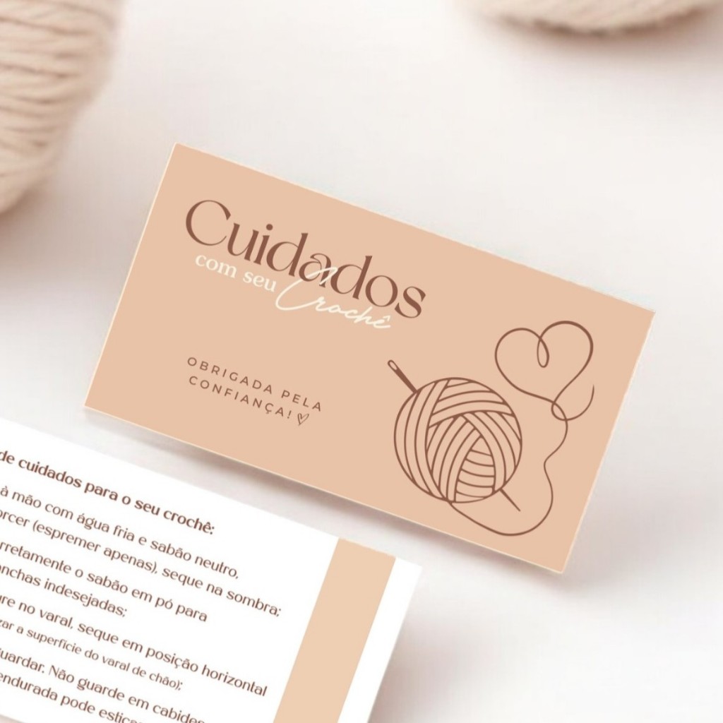 Kit Cartão de cuidados com seu Crochê - tag de cuidados para peças de crochet artesanato
