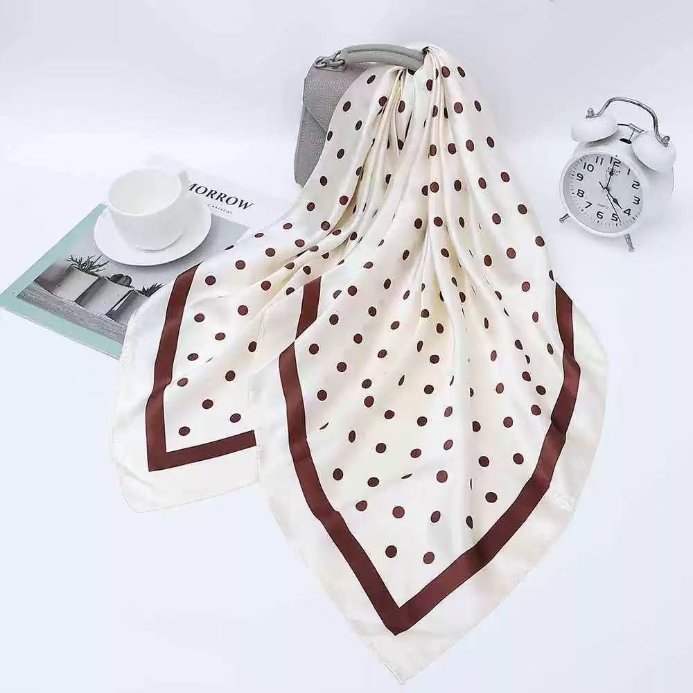 Lenços Estampa Bolinha Grande Cetim Seda Elegante Primavera 90x90 Lenços da Moda cachecol Cetim Cabeça Pescoço