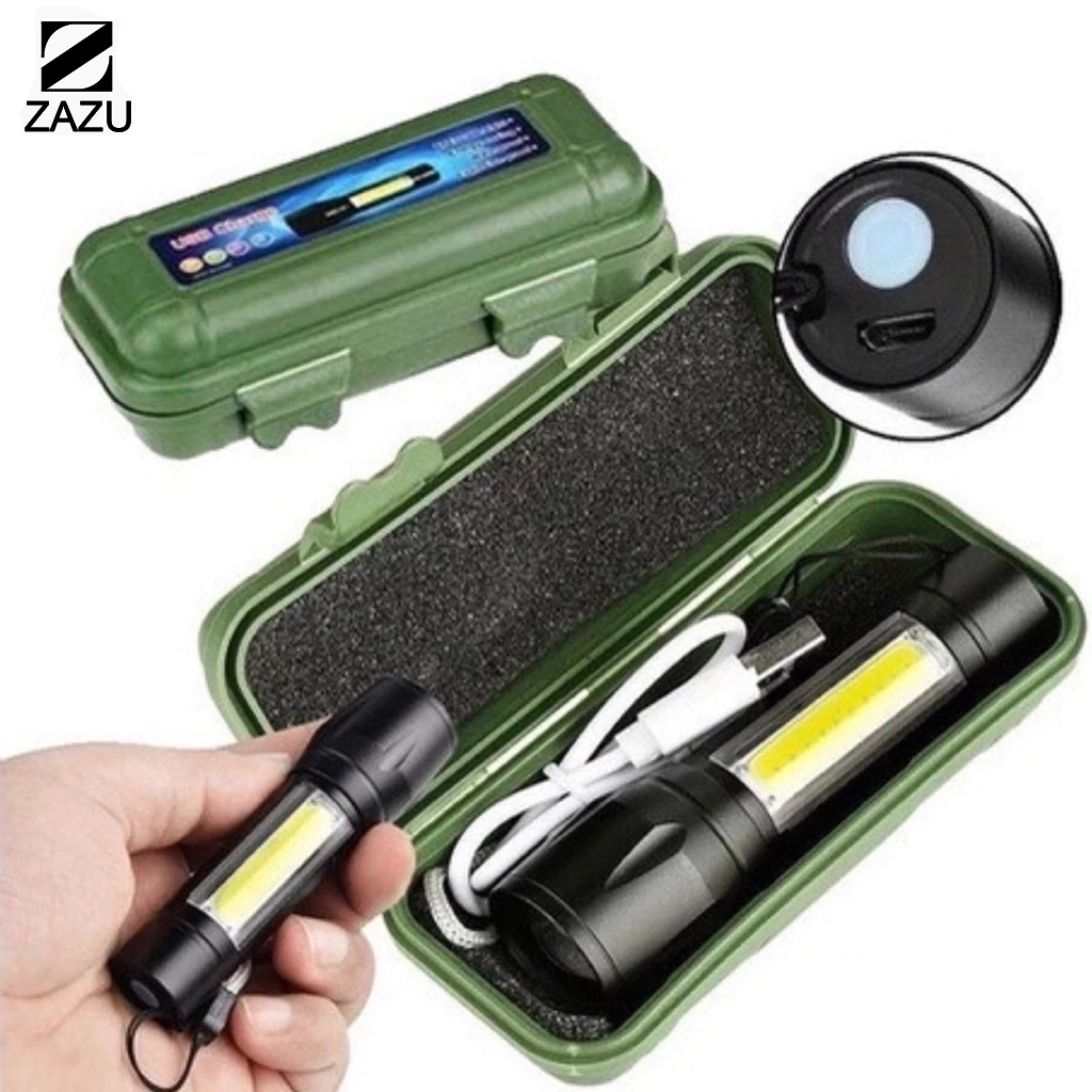 Mini Lanterna Tática Led Recarregável USB Portátil Segurança 3 Modos Luz Frontal Pisca Lateral Bolso