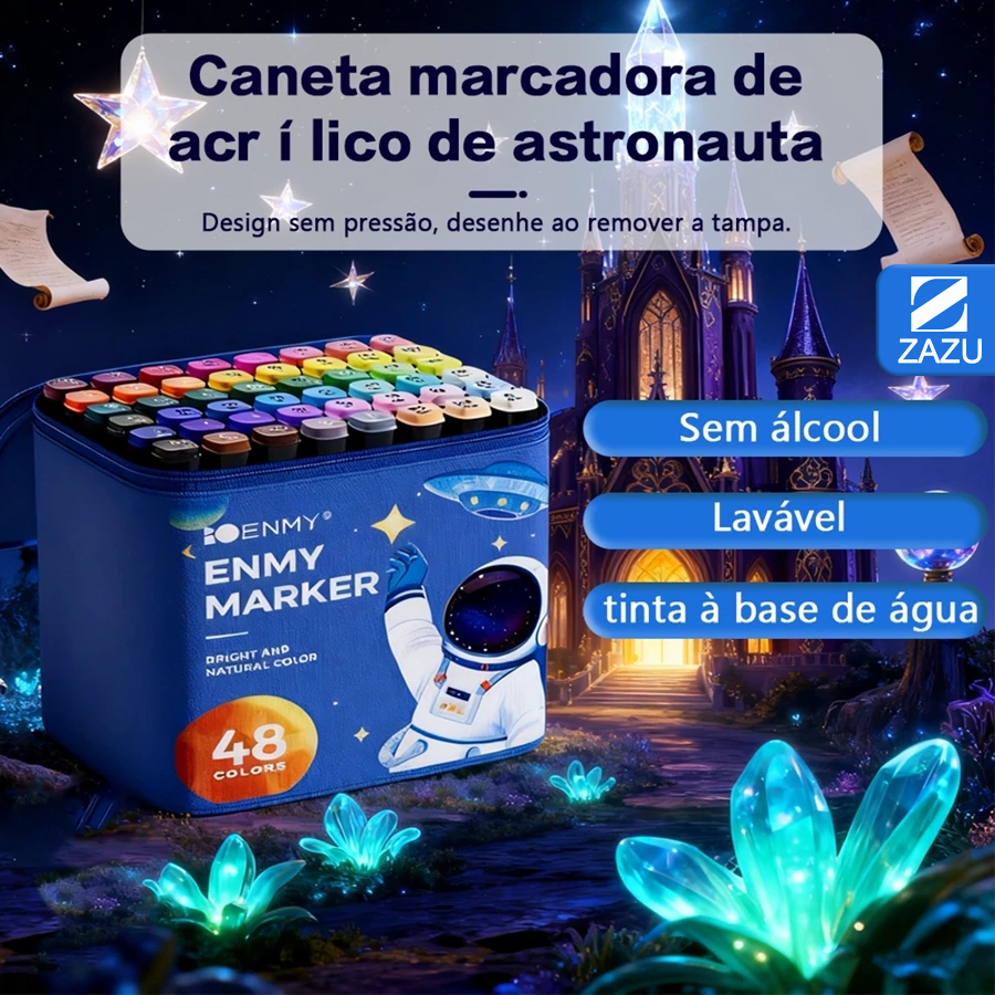 Kit 48/60/80 Cores de Canetas Acrílicas para Crianças ， Ponta Dúola Pincel e Larga, Cores Vivas e Intensas